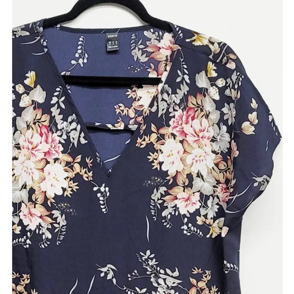 Shein Blue Floral Mini Tunic Dress XL